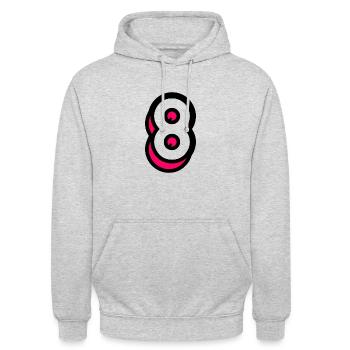 8 JAHRE. 8. JUBILÄUM. GEBURTSTAG 8 JAHRE. 8 - Unisex Hoodie - Hellgrau meliert - Vorne - Alina (178cm) & Michal (187cm)