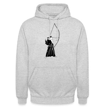 Kyudo - Japanisches Bogenschießen - Unisex Hoodie - Hellgrau meliert - Vorne - Alina (178cm) & Michal (187cm)