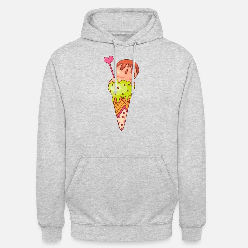 Crème glacée, crème glacée, crème glacée, crème glacée, boule, crème glacée, sundae - Sweat-shirt à capuche unisexe - gris clair chiné