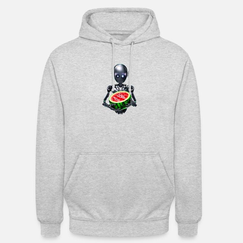 Robot et pastèque - Sweat-shirt à capuche unisexe - gris clair chiné