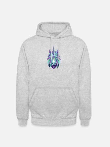 Einhorn Polygon Lila Türkis - Unisex Hoodie - Hellgrau meliert