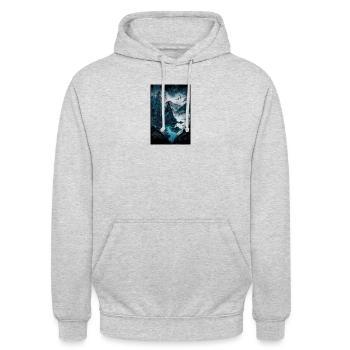 düsterer berg mit see - Unisex Hoodie - Hellgrau meliert - Vorne - Alina (178cm) & Michal (187cm)