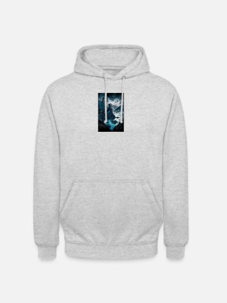 düsterer berg mit see - Unisex Hoodie - Hellgrau meliert
