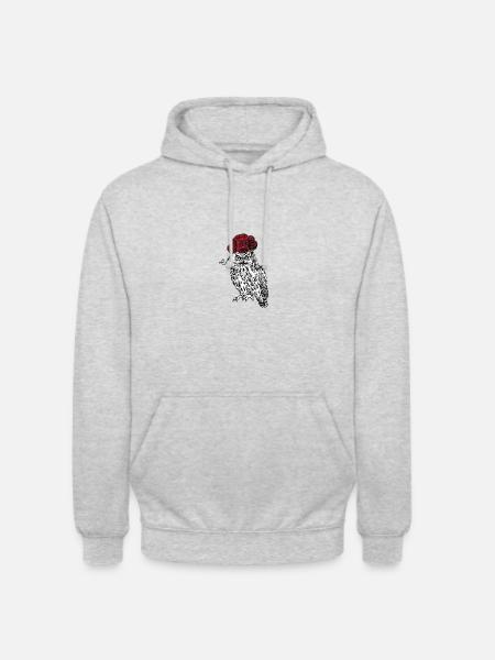 🦉 Eule mit Bollenhut 🌳 - Unisex Hoodie - Hellgrau meliert