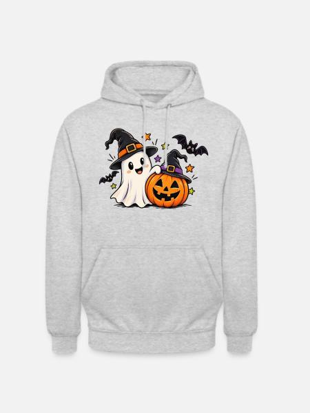 Halloweenfreude Geist und Kürbis - Unisex Hoodie - Hellgrau meliert