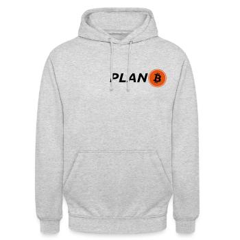 Bitcoin, Plan B, Logo, Hodl, Crypto, Symbole, Fan - Sweat-shirt à capuche unisexe - gris clair chiné - Devant - Alina (178cm) & Michal (187cm)