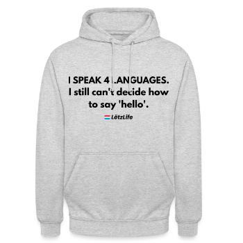 Multilingual T-shirt – How to say hello? - Unisex Hoodie - light heather grey - Front - Alina (178cm) & Michal (187cm)