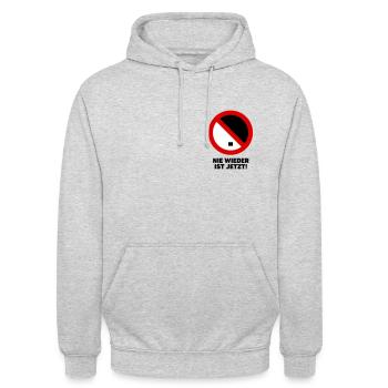 Nie wieder ist jetzt! - Unisex Hoodie - Hellgrau meliert - Vorne - Alina (178cm) & Michal (187cm)