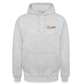 at-Symbol und das Wort work - Unisex Hoodie - Hellgrau meliert - Vorne - Alina (178cm) & Michal (187cm)