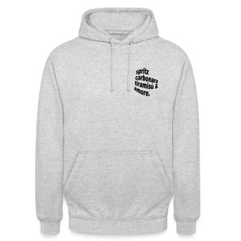 spritz, carbonara, tiramisu & amore. - Unisex Hoodie - Hellgrau meliert - Vorne - Alina (178cm) & Michal (187cm)