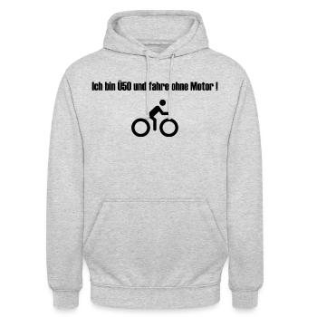 Ich bin Ü50 und fahre ohne Motor - Unisex Hoodie - Hellgrau meliert - Vorne - Alina (178cm) & Michal (187cm)