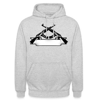 ak47 clan text schütze club fusil guerre name - Sweat-shirt à capuche unisexe - gris clair chiné - Devant - Alina (178cm) & Michal (187cm)