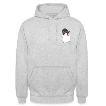 Dabbing Pinguin in der Tasche - Unisex Hoodie - Hellgrau meliert - Vorne - Alina (178cm) & Michal (187cm)