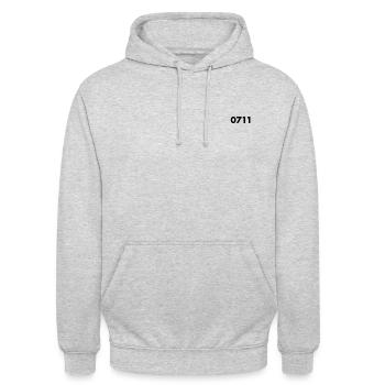 0711 schwarz - Unisex Hoodie - Hellgrau meliert - Vorne - Alina (178cm) & Michal (187cm)