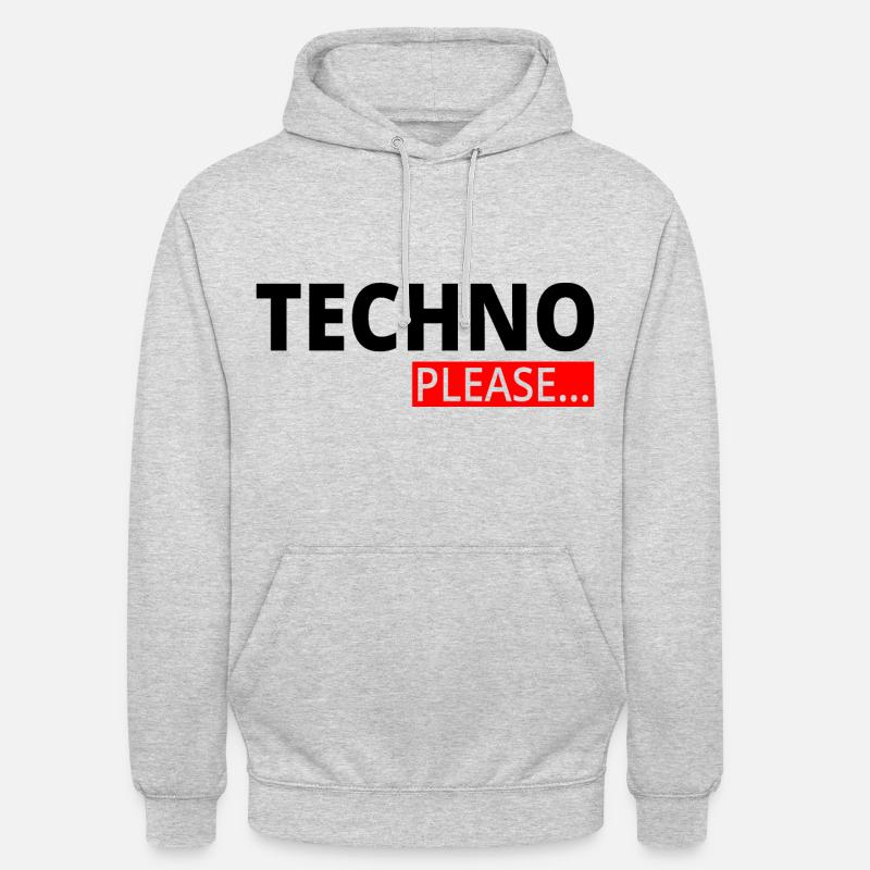 Techno - Musique techno - Rave - Festival - Please - Sweat-shirt à capuche unisexe - gris clair chiné