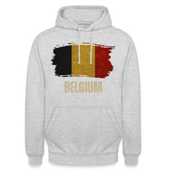 Drapeau grunge de la Belgique, fierté belge - Sweat-shirt à capuche unisexe - gris clair chiné - Devant - Alina (178cm) & Michal (187cm)