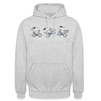 Peanuts Snoopy Fahrrad - Unisex Hoodie - Hellgrau meliert - Vorne - Alina (178cm) & Michal (187cm)