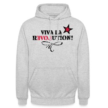 Viva la REVOLUTION, LOVE, Star, Heart, Grunge - Sweat-shirt à capuche unisexe - gris clair chiné - Devant - Alina (178cm) & Michal (187cm)