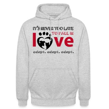 It's never too late in love - Adopt! - Unisex Hoodie - light heather grey - Front - Alina (178cm) & Michal (187cm)