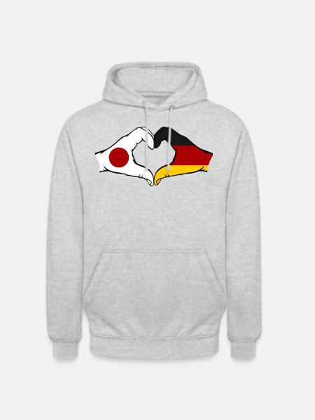 Japan Tyskland Hænder Hjerte Form - Hættetrøje unisex - lysegrå meleret