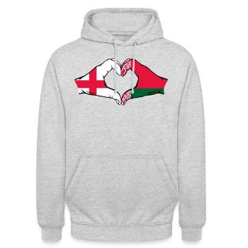 England Belarus Flagge Hände Herzform - Unisex Hoodie - Hellgrau meliert - Vorne - Alina (178cm) & Michal (187cm)