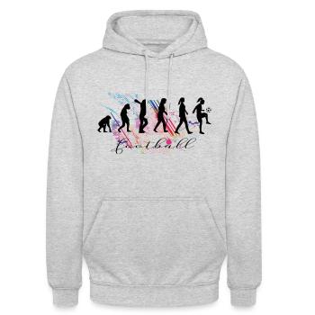 Die Evolution der Fußballerin & des Frauenfußball - Unisex Hoodie - Hellgrau meliert - Vorne - Alina (178cm) & Michal (187cm)