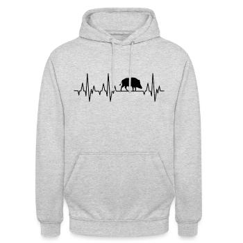 Wildschwein Herzschlag Wildsau EKG Keiler - Unisex Hoodie - Hellgrau meliert - Vorne - Alina (178cm) & Michal (187cm)
