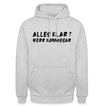 Alles klar Herr Kommissar Spruch lustig Fun - Unisex Hoodie - Hellgrau meliert - Vorne - Alina (178cm) & Michal (187cm)