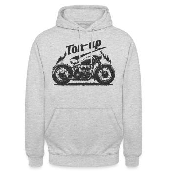 Ton-up-Caferacer - Unisex Hoodie - Hellgrau meliert - Vorne - Alina (178cm) & Michal (187cm)
