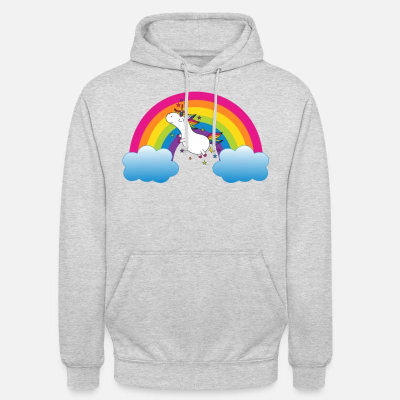 Regenbogen mit Einhorn - Unisex Hoodie - Hellgrau meliert