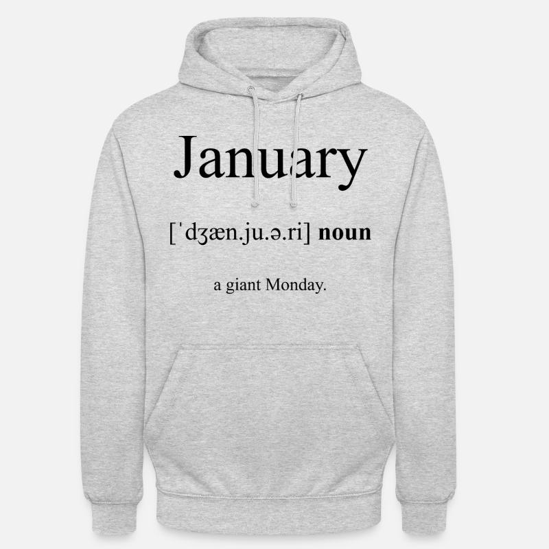 Janvier (Janvier) Dictionnaire de définitions - Sweat-shirt à capuche unisexe - gris clair chiné