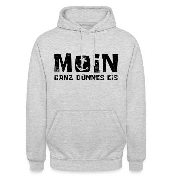 Moin - ganz dünnes Eis - Morgenmuffel - Unisex Hoodie - Hellgrau meliert - Vorne - Alina (178cm) & Michal (187cm)