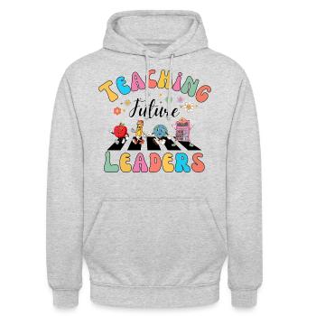 Retro Teaching Future Leaders Groovy Teacher - Unisex Hoodie - light heather grey - Front - Alina (178cm) & Michal (187cm)