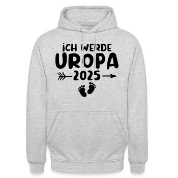 Ich werde Uropa 2025 - Unisex Hoodie - Hellgrau meliert - Vorne - Alina (178cm) & Michal (187cm)