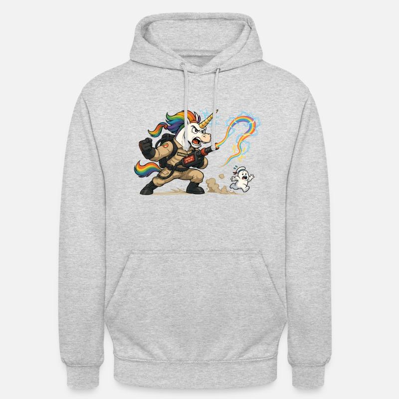 Licorne chasseuse de fantômes - Sweat-shirt à capuche unisexe - gris clair chiné