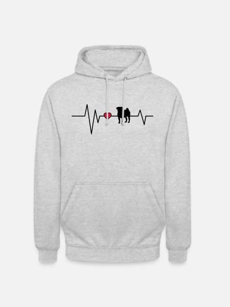 Heartbeat dog pug - Unisex Hoodie - light heather grey