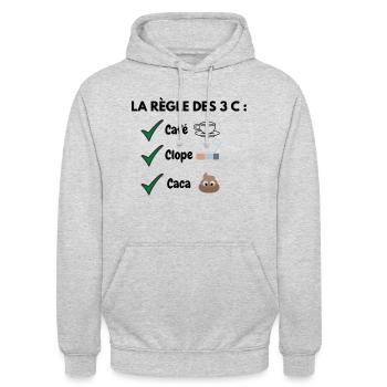 La règle des 3 C: café clope caca - Sweat-shirt à capuche unisexe - gris clair chiné - Devant - Alina (178cm) & Michal (187cm)