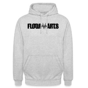 FLOORWÄRTS vorwärts Techno Party Rave Festivals - Unisex Hoodie - Hellgrau meliert - Vorne - Alina (178cm) & Michal (187cm)