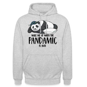 Panda disant Réveillez-moi quand le pandamic est terminé - Sweat-shirt à capuche unisexe - gris clair chiné - Devant - Alina (178cm) & Michal (187cm)