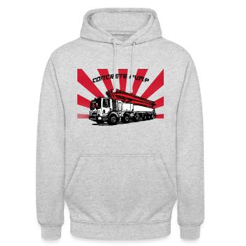 Pump-Beton - Betonpumpe - Unisex Hoodie - Hellgrau meliert - Vorne - Alina (178cm) & Michal (187cm)