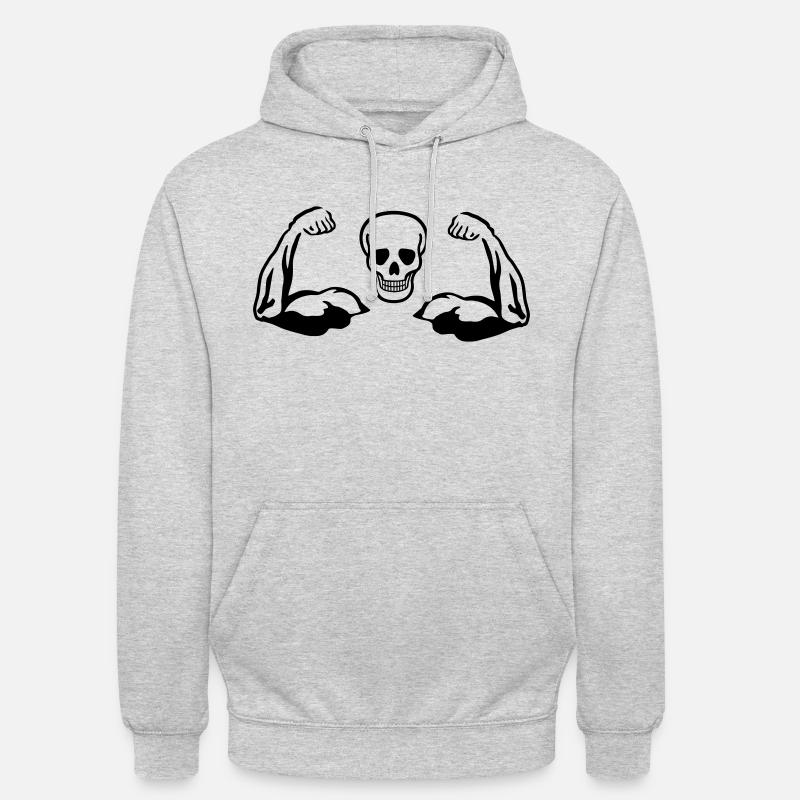 Skull and Muscles, Biceps - Bluza z kapturem typu unisex - jasnoszary melanż