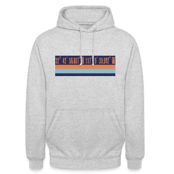 San Diego GPS coordinates design - Unisex Hoodie - light heather grey - Front - Alina (178cm) & Michal (187cm)