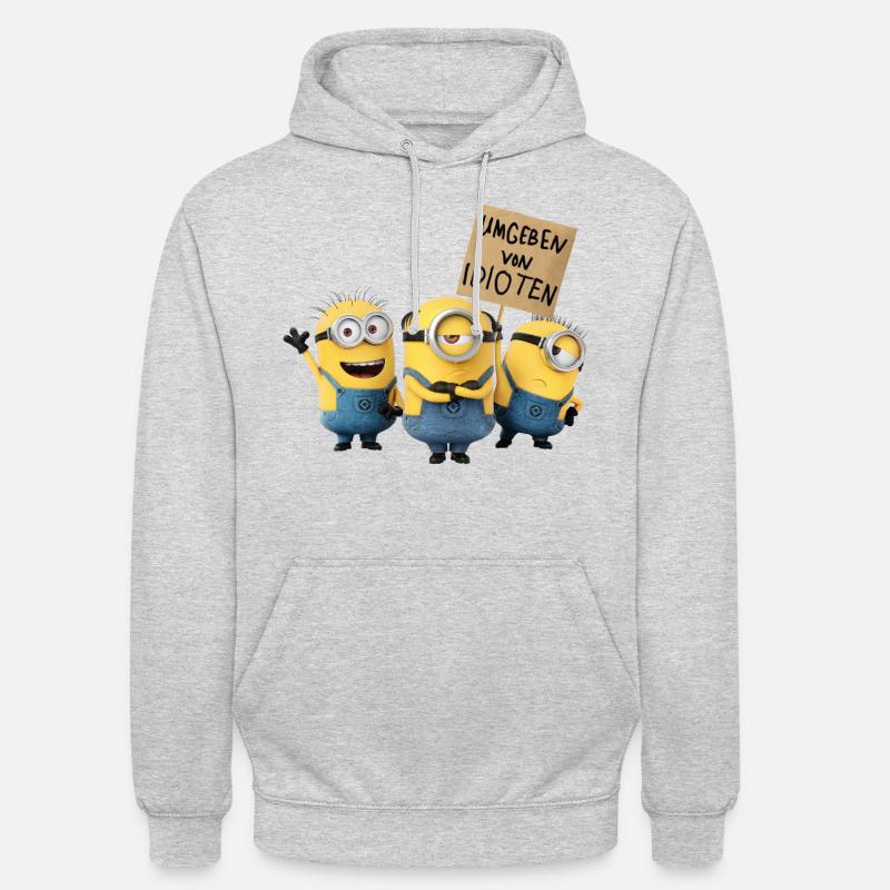 Minions con escudo rodeado de idiotas - Sudadera con capucha unisex - gris claro jaspeado