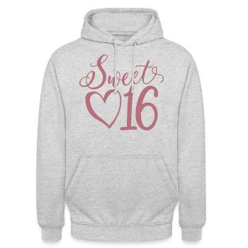 Sweet Sixteen Mignon cadeau de 16 ans - Sweat-shirt à capuche unisexe - gris clair chiné - Devant - Alina (178cm) & Michal (187cm)