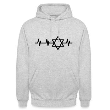David Stern Herzschlag, Judentum Herzlinie - Unisex Hoodie - Hellgrau meliert - Vorne - Alina (178cm) & Michal (187cm)