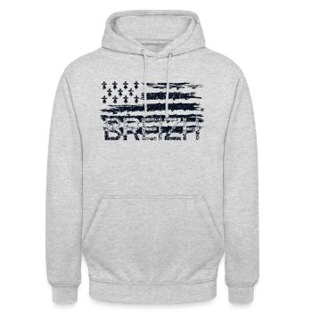 drapeau breton,BREIZH vintage,bretagne flag,BZH - Sweat-shirt à capuche unisexe - gris clair chiné - Devant - Alina (178cm) & Michal (187cm)