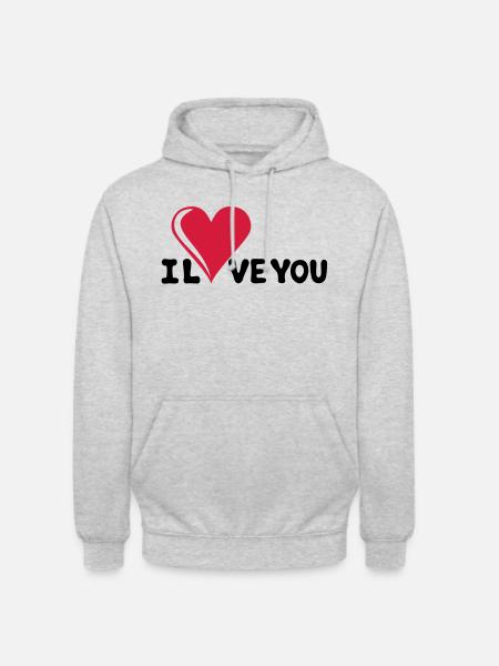 I LOVE YOU - Je t'aime - Saint-Valentin - Sweat-shirt à capuche unisexe - gris clair chiné