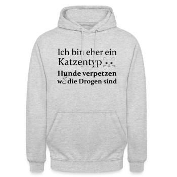 Ich bin eher ein Katzentyp (schwarz) - Unisex Hoodie - Hellgrau meliert - Vorne - Alina (178cm) & Michal (187cm)