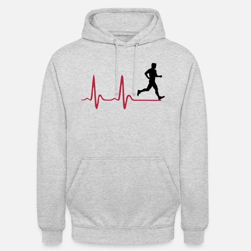Running Man, runner & heartbeat - Sweat-shirt à capuche unisexe - gris clair chiné