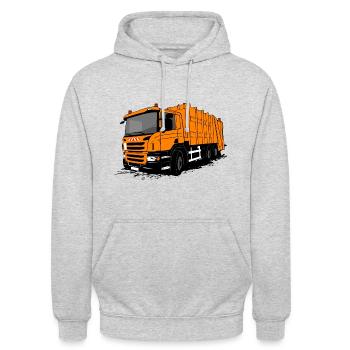 Müllauto - Müllfahrzeug - Unisex Hoodie - Hellgrau meliert - Vorne - Alina (178cm) & Michal (187cm)
